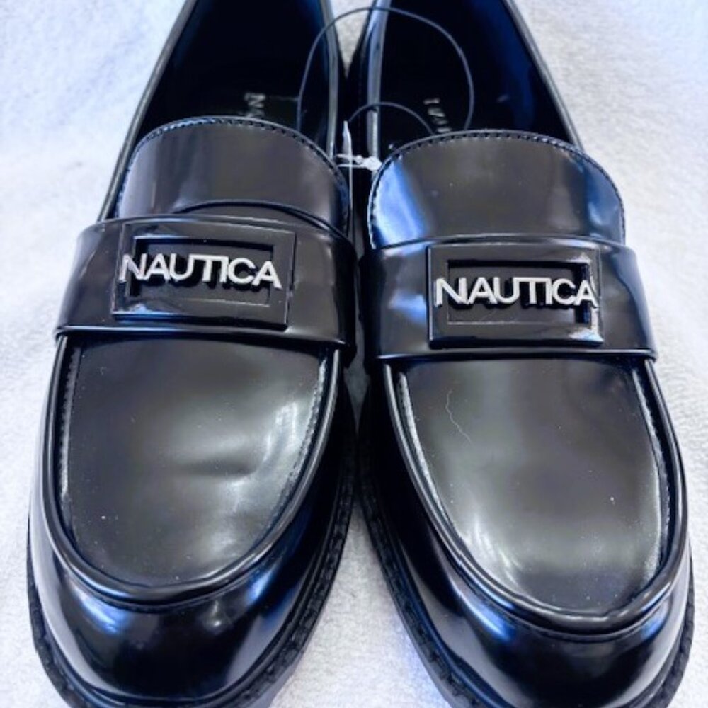 Nautica 'Santanna' black vegan patent loafers NWT Size 9-1/2